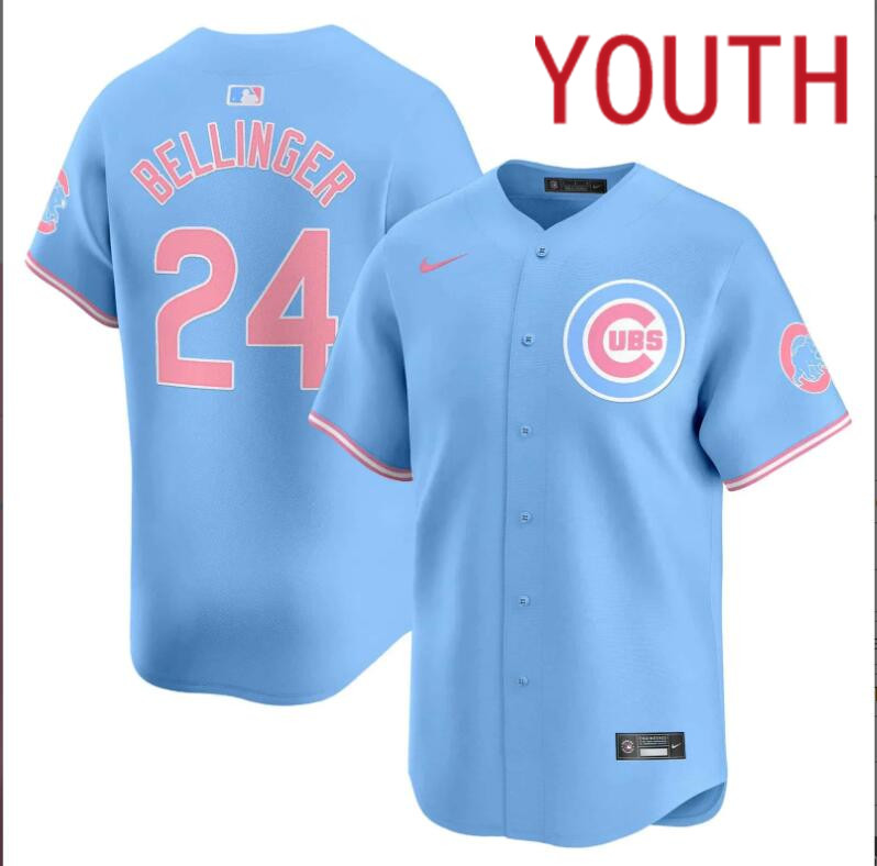 Youth  Chicago Cubs #24 Bellinger pink blue 2024 Nike MLB jersey->youth nfl jersey->Youth Jersey